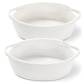 Paquete de 2 canastas pequeñas tejidas con bolsas de regalo y cintas, caja de regalo decorativa vacía, bonita cesta de regalo para bebé para guardería, cesta de almacenamiento de cuerda de algodón con