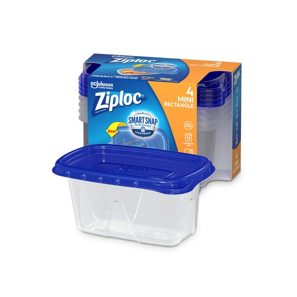 Ziploc Food Storage Meal Prep Containers Reusable for Kitchen Organization, Smart Snap Technology, Dishwasher Safe, Square, 4 Count