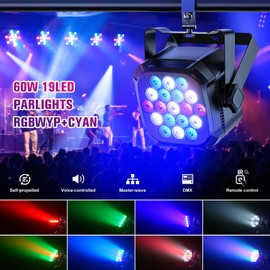 60W Par Light,19 LEDs DJ Party Lights with 4/8CH DMX & Sound Activated Control Stage Lighting for Indoor Outdoor Disco Birthday Wedding Concert Church Event Lights
