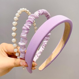 Set of 3 Women's Headbands, Girls Headbands, Pearl Headbands, Fashionable Headbands, Vintage Wide Headband, Non-Slip Headbands for Women and Girls