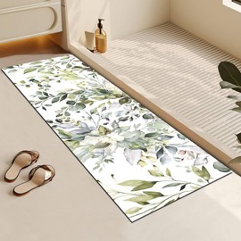 Sage Green Bathroom Rug Long , Boho Eucalyptus Bath Mat Runner Non Slip for Bathroom Bedroom Home Kitchen Decor,Spring Floral Plant Leaves Minimalist Diatomaceous Earth Quick Dry Absorbent Floor Mats