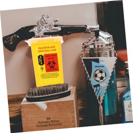 Outanaya 1Pc Razor Disposal Case Yellow Plastic Storage Container for Barbershop and Salon Secure Disposal Box for Used Blades and Sharps and Design