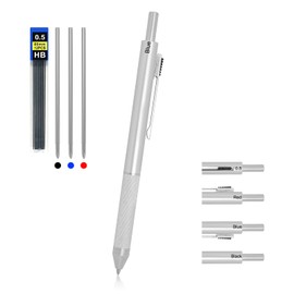 YOUMI Multicolor pen 4 in 1 Multifunction Pen with Metal Cased 0.5mm Mechanical Pencil Red Ballpoint Pen Blue BallpointPen and Black Ballpoint Pen Gift for Journaling (Silver)