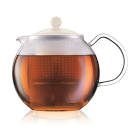 Bodum ASSAM Teebereiter (Glasgriff, Farbiger Deckel, Permanent Kunststofffilter, 1,0 liters) cremefarben