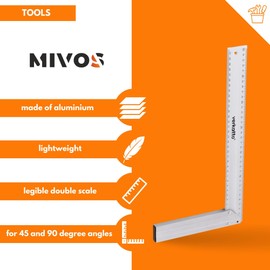 Mivos Carpenter's Square with 350 mm Side Length - 90 Degree Try Angle - Aluminium Carpenter's Angle with Double Scale for Marking Angles of 90° and 45°