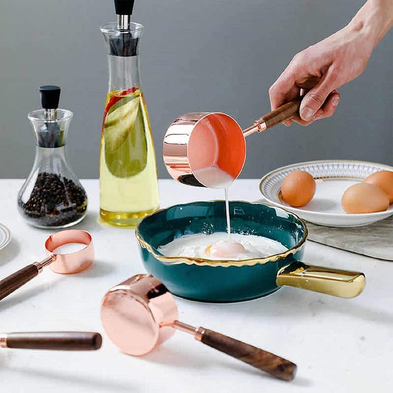 ANCLLO Stainless Steel Measuring Cups Set with Walnut Handle for