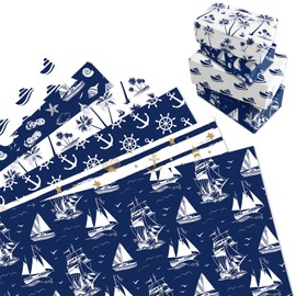 MORAINJAY 12 Sheets Maritime Gift Wrap Nautical Wrapping Paper with Anchor & Ships Gift Wrap for Men Father's Day Baby Shower Sailing Party Decoration 68 x 50 cm