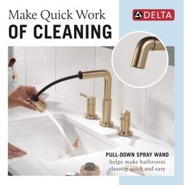 Delta Faucet Nicoli Pull-Down Widespread Bathroom Faucet, Gold Bathroom Sink Faucet, Bathroom Faucet with Pull Out Sprayer, 3-Hole Bathroom Faucet, Champagne Bronze 35849LF-CZPD