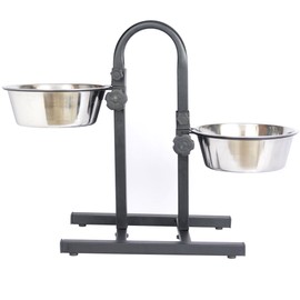 Iconic Pet Adjustable U-Design Double Diner With Anti-Skid Rubber Base Noise Free Stable Dog / Cat Food Stand, 2 Stainless Steel Elevated Food / Water Bowls In Varying Sizes For Proper Digestion