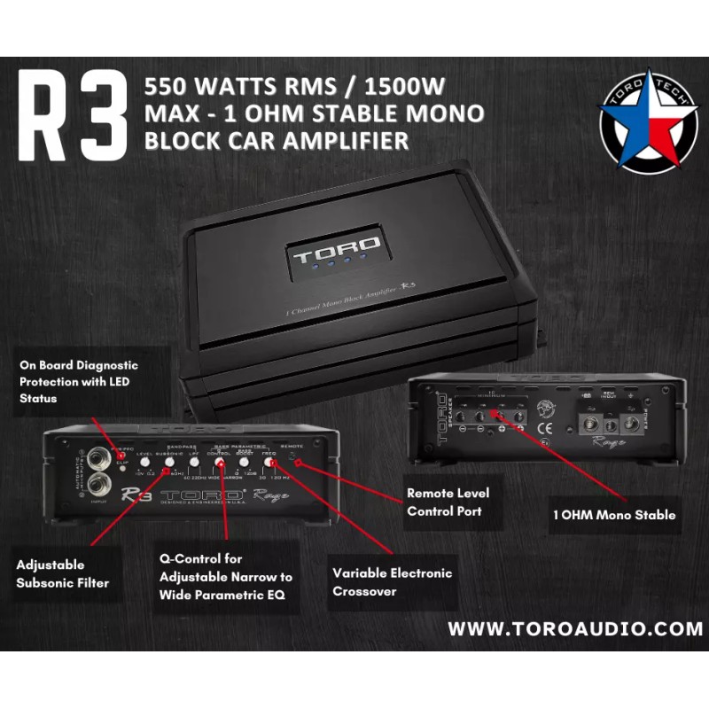 Toro Tech Audio – R3, 550 Watts RMS – Monoblock