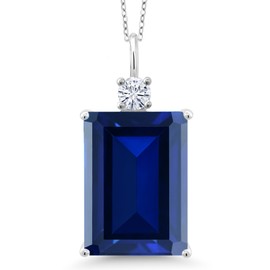 Gem Stone King 925 Sterling Silver Created Sapphire and White Moissanite Pendant Necklace For