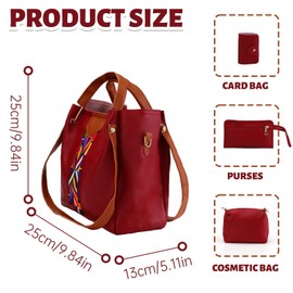 Donmnemb Set Bags for Women, Women Fashion Handbags Wallet Tote Bag Shoulder Bag, Satchel Purse and Wallet Set, Handle Women Leather Handbags (Red)