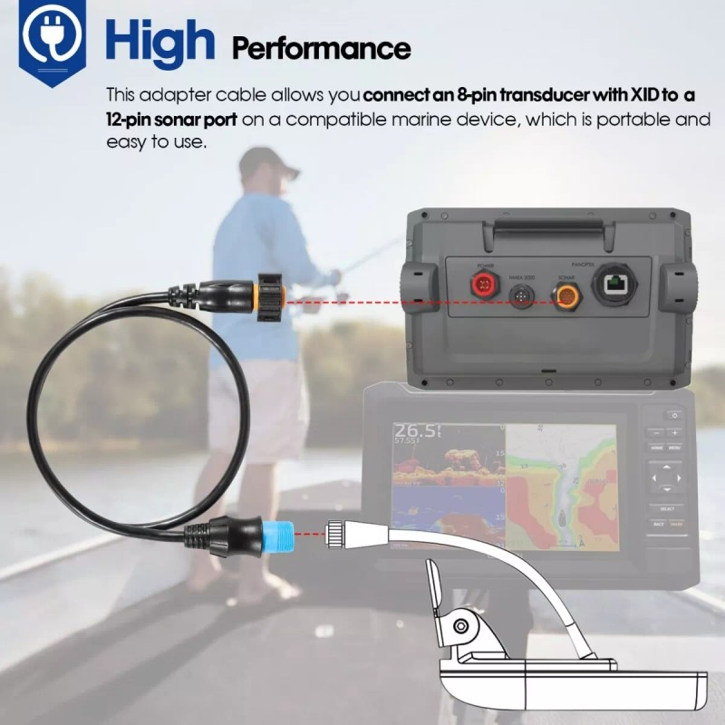 For Garmin 8-Pin Xdcr to 12-Pin Sounder Adapter Cable Fits