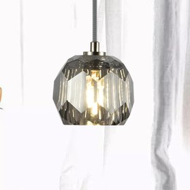 Kenolia Raindrop Farmhouse Chandelier, Single 1 Light Smoke Crystal Pendant Lights, Modern Nickel Small Hanging Lamp for Dining Room Bedroom Kitchen Island Bathroom (Smoke Crystal - Brushed Nickel)