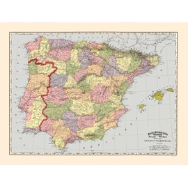 Maps of the past Historic Map - Spain Portugal - Rand McNally 1897 - 23 x 30.33 - Matte Art Paper