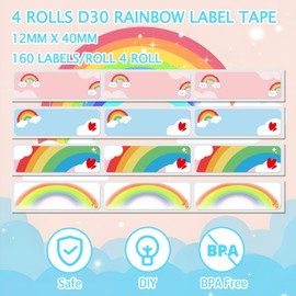 1280pcs MIARALA Iridescent Rainbow D30 Label Tape, Label Maker Tape – 12mm×40mm(0.47x1.57 Inch) Self-Adhesive Sticker, Thermal Paper for D30 Printer (8 Rolls)