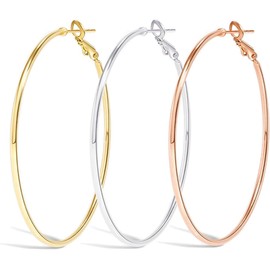 Tomovely Big Gold Hoop Earrings for Women Girls,Dainty 14k Gold Hypoallergenic Rose Gold Silver Hoop Earrings with 925 Sterling Silver Post,Stainless Steel Large Hoop Earrings (60mm)
