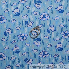 RJR Fabrics BonEful Fabric FQ Cotton Quilt Blue White Dot Duck Umbrella Rain Baby Boy Girl S