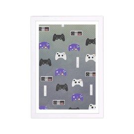 Wynwood Studio Entertainment and Hobbies Framed Wall Art Prints Console Pattern' Video Games Home Décor, 13" x 19", Gray, Purple