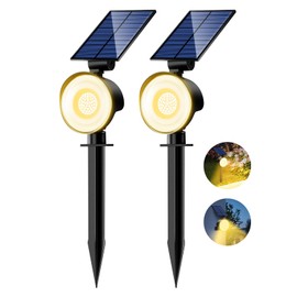 nipify 2 Pack Solar Spot Lights Outdoor Waterproof with 3 Modes, Solar Spotlight Light for Outside Yard Landscape Lighting Pathway Lights Wall,Warm White