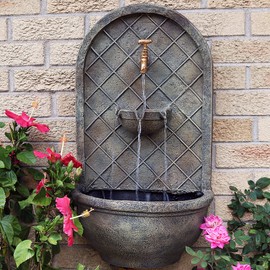Sunnydaze Messina Outdoor Wall Water Fountain - Waterfall Wall Mounted Fountain & Backyard Water Feature with Electric Submersible Pump - Florentine Stone Finish - 26 Inch