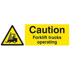 Sign, Forklift Operation, Sav 200 x 600 mm, External Height 200 mm, External Width 600 mm, Sign Colour Black on Yellow, Sign Colour Black on Yellow, Sign Legend Caution Forklift Sign Material Vinyl,