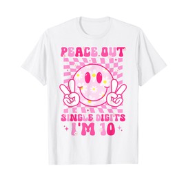 Peace Single Digits I'm 10 Smile Face For Birthday Girls T-Shirt
