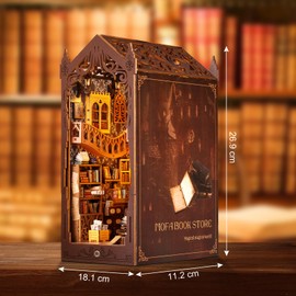 Foyucool DIY Book Nook Kit, Miniature Dollhouse Bookshelf Insert with LED Light, 3D Wooden Puzzle Bookend Insert, Perfect for Teens and Adults, Magic Book