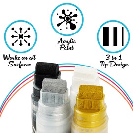 Stylo Graffiti Pens, 15 mm Marking Pens, Graffiti Markers, Jumbo Markers, Acrylic Markers, Pack of 4, Coloured Large Poster Markers, Thick Markers for Crafts