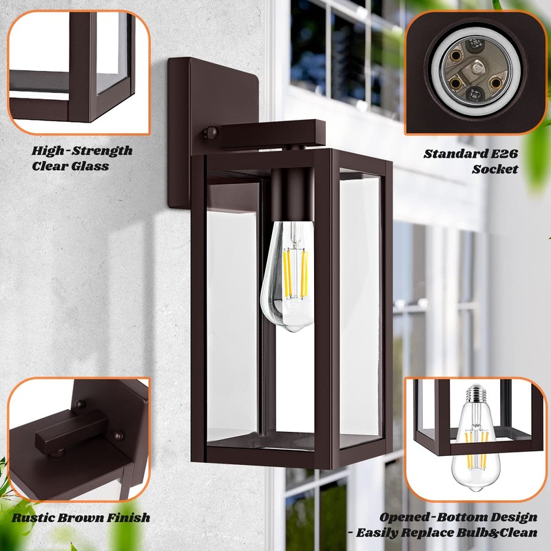 Brightever 2-Pack Outdoor Wall Light Fixtures, Brown Waterproof Anti-Rust Exterior