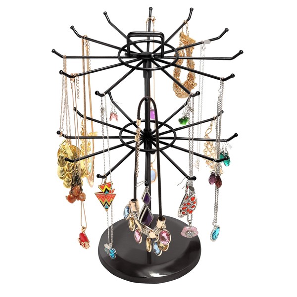 MyGift Rotating 2 Tier Jewelry Tree Organizer, Black Metal Necklace