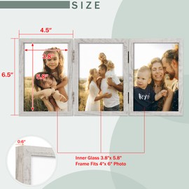 Frametory, Triple 4x6 Hinged Picture Frame in Weathered Gray - Stand on Desktop or Tabletop - Definition Glass - Classic Display for Photos and Memories