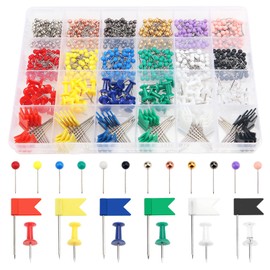 YIXISI 720 Pieces 24 Types Map Push Pins, Plastic Push Pins, Push Pins, Decorative Drawing Pins, Marking Pins, Colourful Head Pushpins, Flag Pins, Colourful, for Maps, Cork Pin Board, Marking