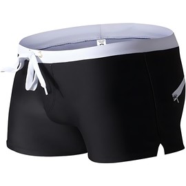 Top Spot Apparel Men's Square Cut Swim Trunks and Drag Suit, Back Pocket (M, Black)