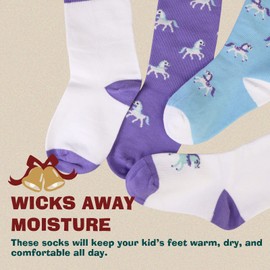 Harrison Howard Breathable & Comfortable Children Horse Pattern Cotton Socks Perfect for Active Equestrian Kids 4 Pairs/Pack Purple - Medium