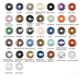 Wholesale Assorted Peace Donut Healing Crystal 15mm Circle Mini Coin Shaped Stone Pendant Beads for DIY Jewelry Making(Pack of 12)