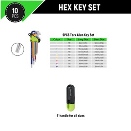 SAKSIAPRO Torx Star Allen Wrench Set, 9-Piece Long Arm Star Key Set T10-T50, T Handle