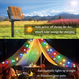SIOOUI Solar-Gartenleuchten für den Außenbereich, 12 m, 100 LEDs, wasserdichte Lichterkette mit 8 Modi, Dekoration für Hof, Camping, Gpavillon, Party, Hochzeit, Veranda (mehrfarbig)