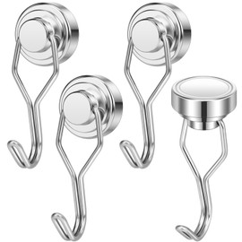 Wukong Silwy Magnetic Hooks, Extra Strong, Pack of 4 Neodymium Magnets with Hooks, 25 mm Large Magnetic Hooks Strong, Strong Magnets Hooks for Camping, Warehouses and Kitchens 19 kg (48 lbs)