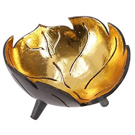 GURU SHOP Coconut Bowl, Exotic Decorative Bowl - Leaf, Gold, Wood, 8 x 14 x 14 cm, Bowls