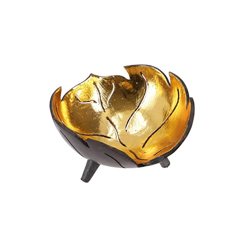 GURU SHOP Coconut Bowl, Exotic Decorative Bowl - Leaf, Gold,