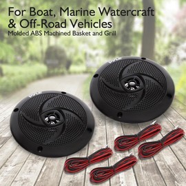 Pyle Marine Speakers - 5.25 Inch 2 Way Waterproof and Weather Resistant Outdoor Audio Stereo Sound System with LED Lights, 180 Watt Power and Low Profile Slim Style - 1 Pair - PLMRS53BL (Black)