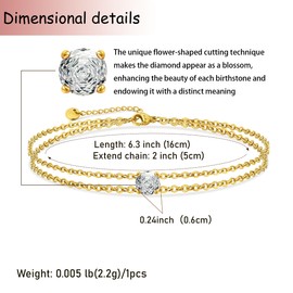 April Birthstone Gold Bracelet for Women – Rose Cut Diamond Bracelet Gift for Birthday - Dainty Stainless Steel Double Chain Bracelets – Minimalist Jewelry Gift for Anniversary, Graduation