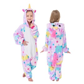 YLLSOPHAN Girls Kids Unicorn Leopard Onesie Hooded Pyjamas Animal Feature Fleece Sleepsuit Jumpsuit Nightwear Extra Thickness (as8, age, 7_years, 8_years, regular, Unicorn #1, 130)