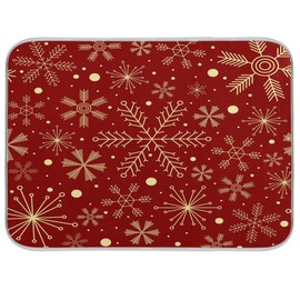 Christmas Snowflakes On Dark Red Dish Drying Mat for Kitchen, Absorbent Microfiber Drying Pad Dish Mat, 24" X 18"