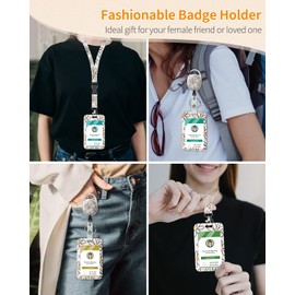 Uniclife Floral Sliding Badge Holder White Flower Plastic Case with Retractable Badge Reel Carabiner Clip and Detachable Lanyard Strap Hard Vertical Card Protector for Women Nurse Teacher Student