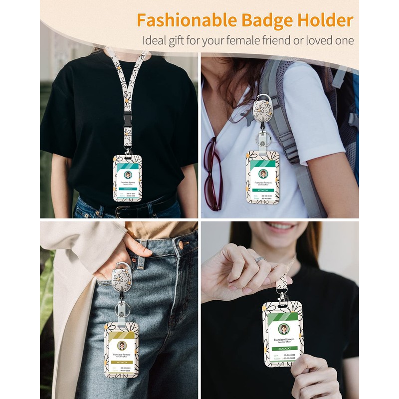 Uniclife Floral Sliding Badge Holder White Flower Plastic Case with