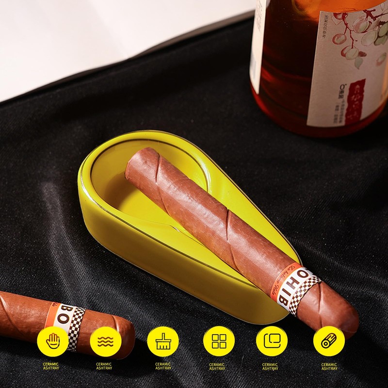 Cigar Ashtray, Handmade Gilt Ceramic Cigar Ashtray, Outdoor Accessories (Black)