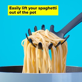 Tasty Everyday Spaghetti Spoon with Hole Portioner, Spaghetti Serving Spoon with Soft-Touch Handle, Measurements for Cooking and Serving Spaghetti, Size: 32x7x4.4cm Colour: Black & Grey
