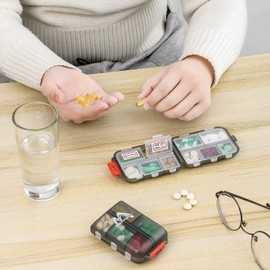 M MUchengbao 4PS Pill Organizer Travel Pill Box，Portable Folding Small Pill Case Daily Pill Box Organizer Pill Container Used for Purse Storage Vitamin Fish Oil Pills Etc Medication Organizer (Grey)